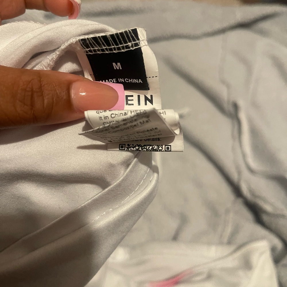 SHEIN White Tee with Subtle Pink Tie-Dye Accent